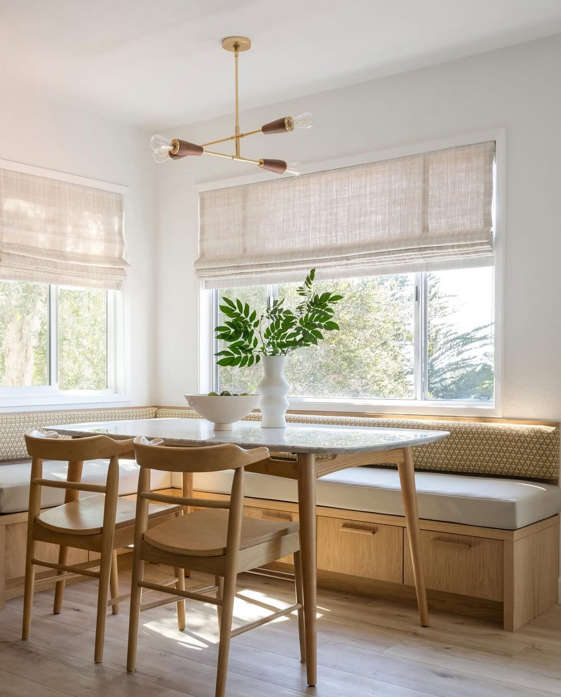 Designer  roman shade in kitchen.
