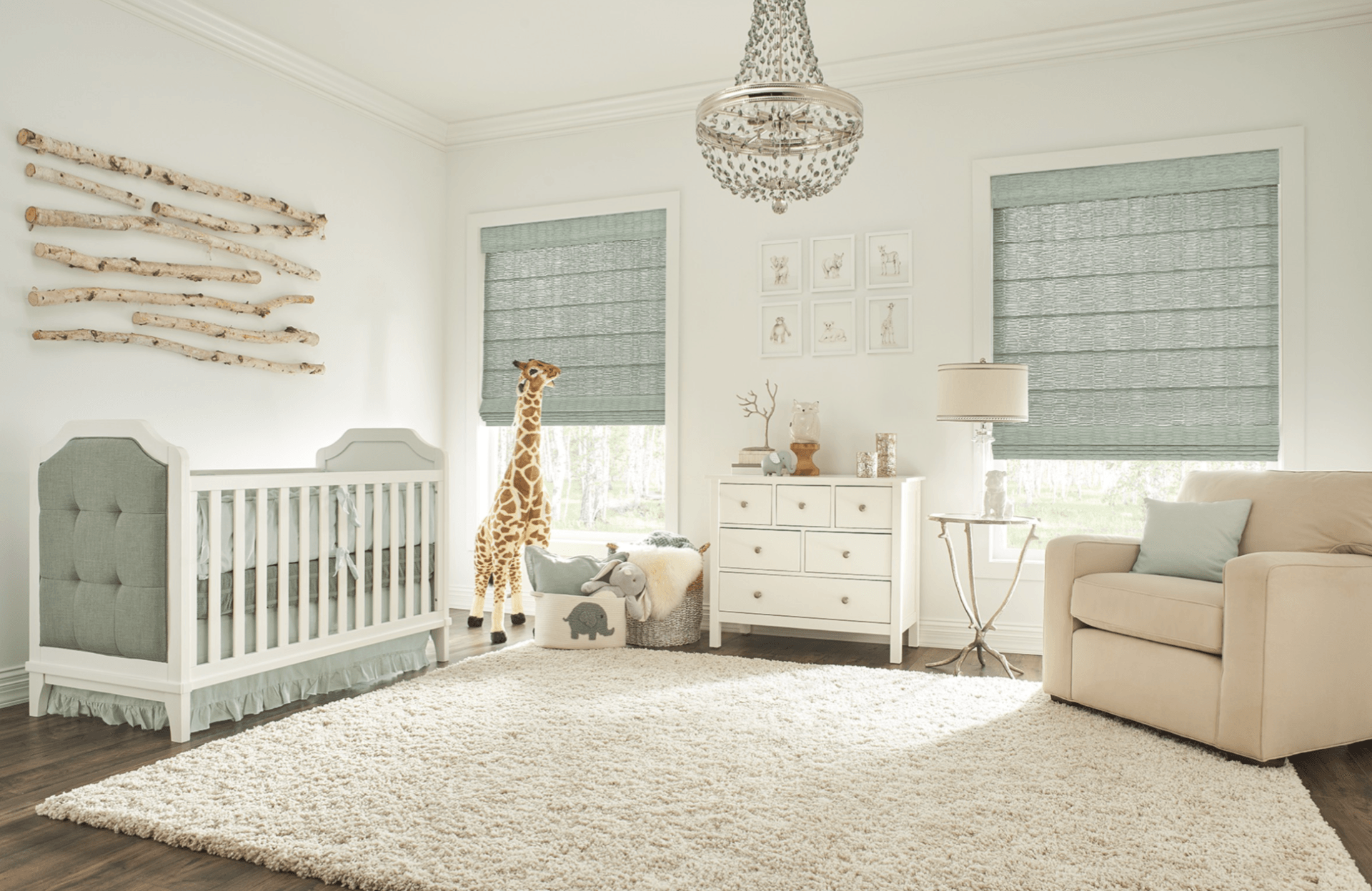 Roman Shades with Valance in bedroom