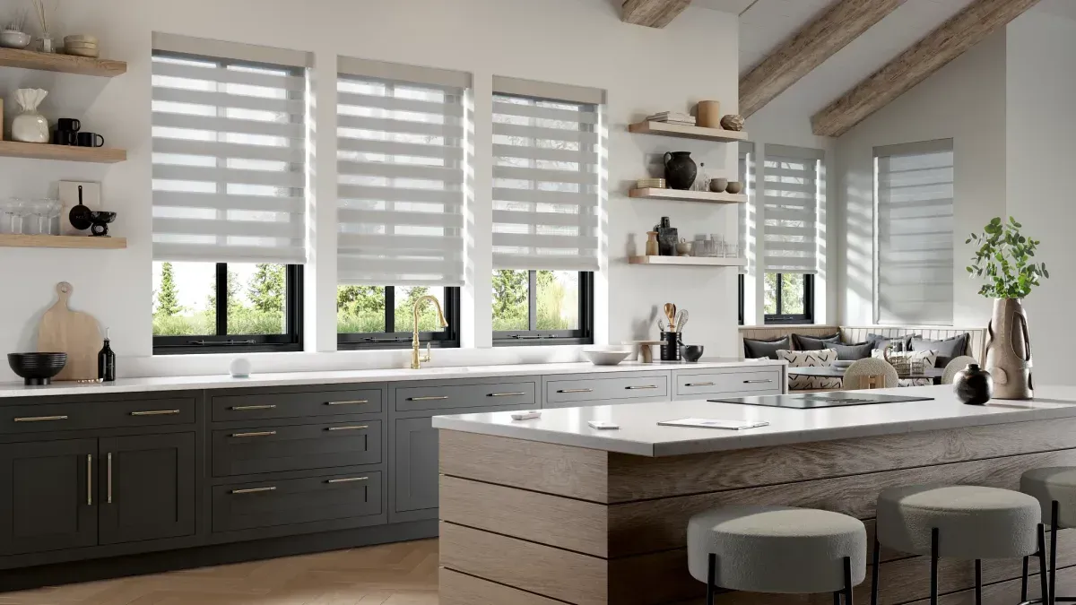 Zebra Banded Shades in Kitchen