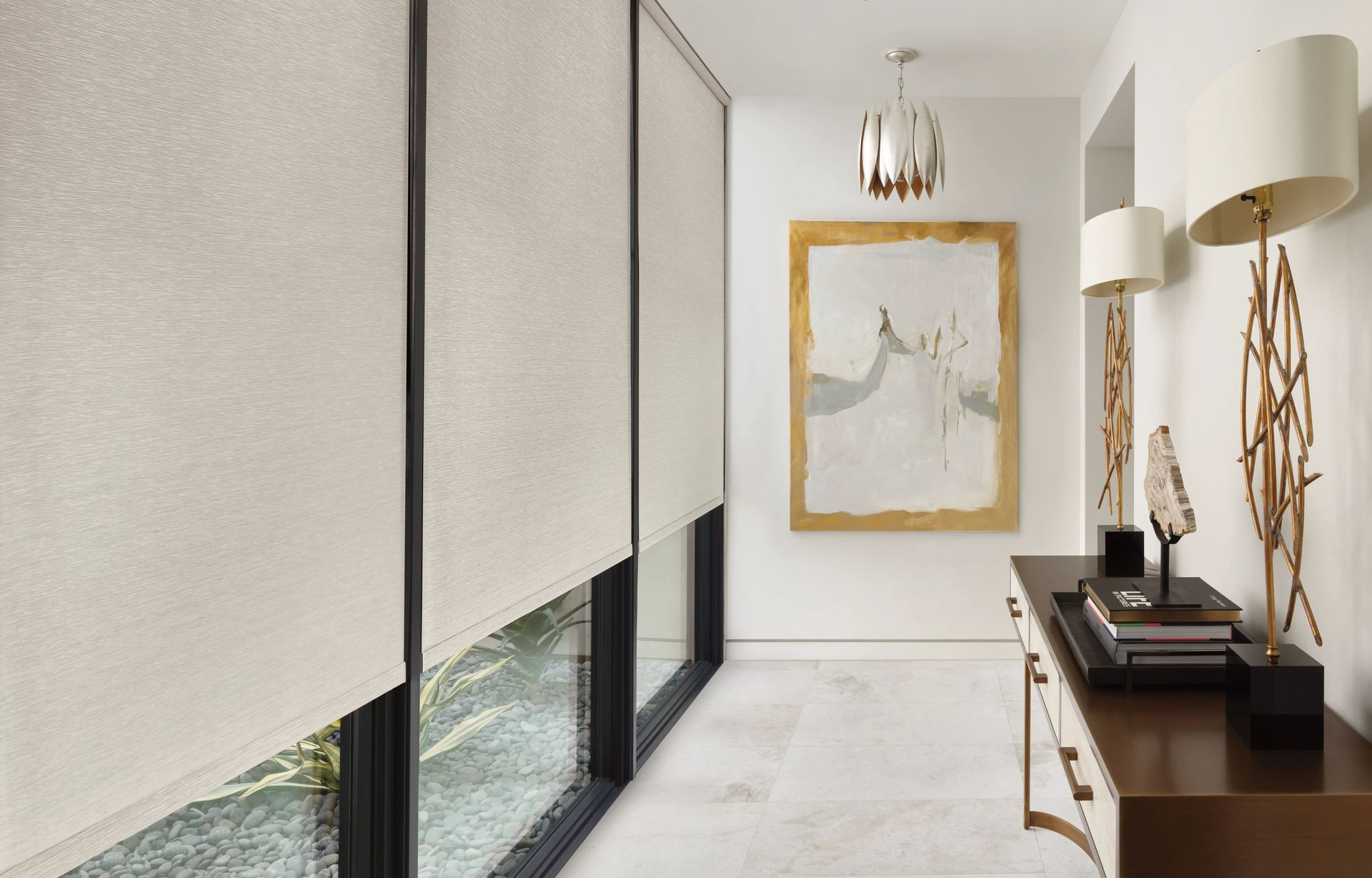 custom roller shades with powerview motorization by Hunter Douglas