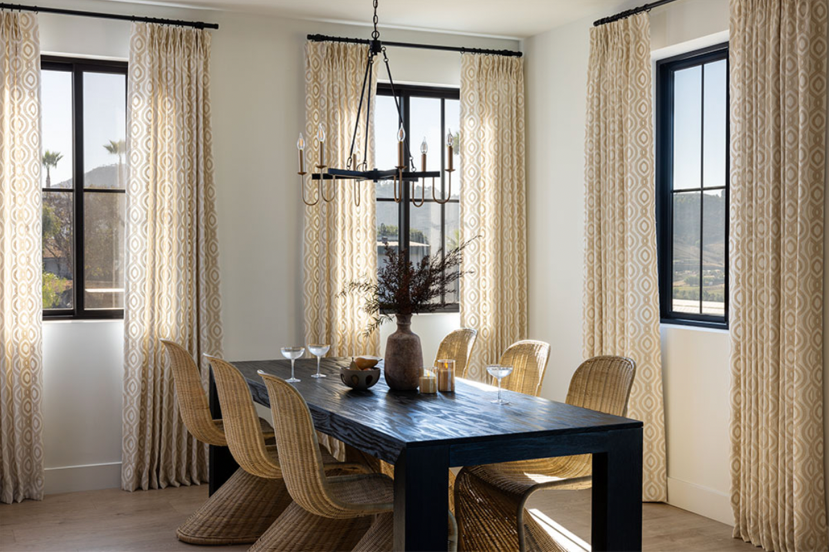 Custom Light Filtering Curtains in Dining Room.