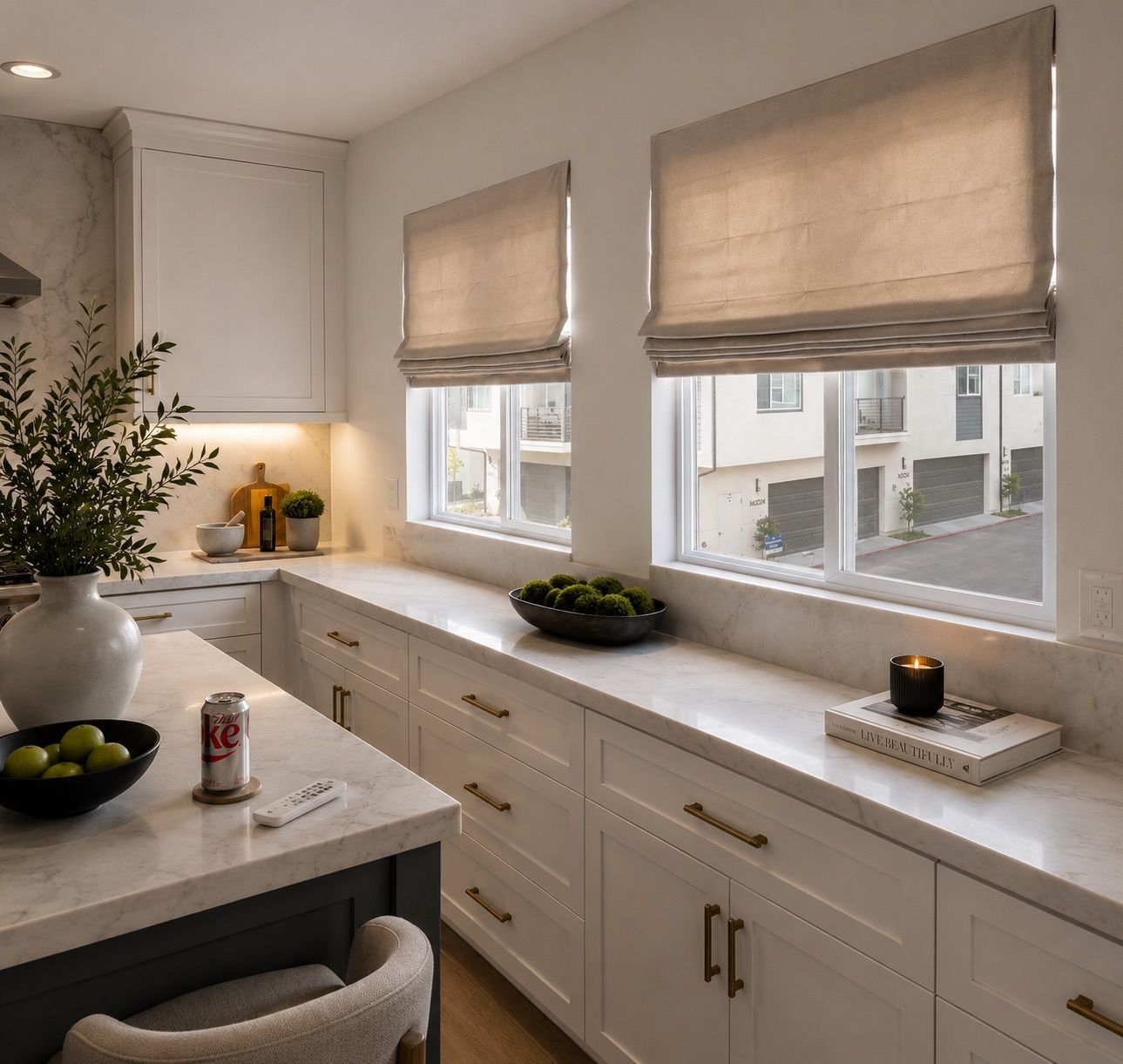 Classic Flat Roman Shade in New Kitchen, Poway, CA