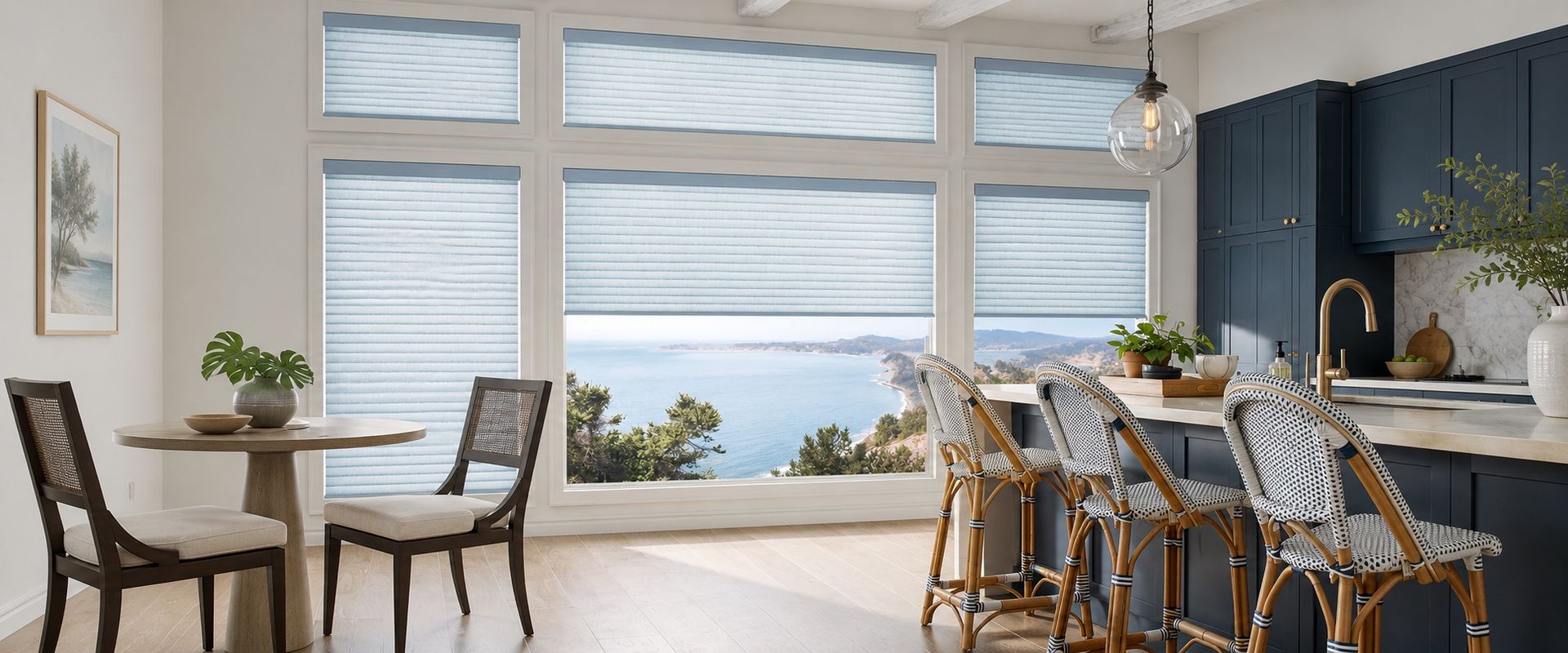 Motorized Cell Shades in kitchen