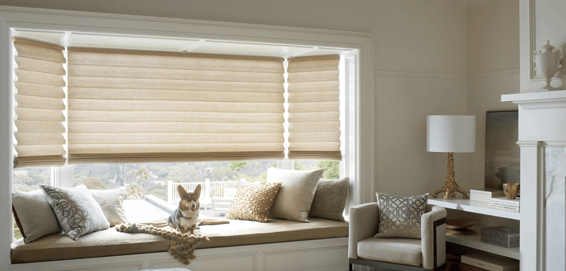roman shades in bay window