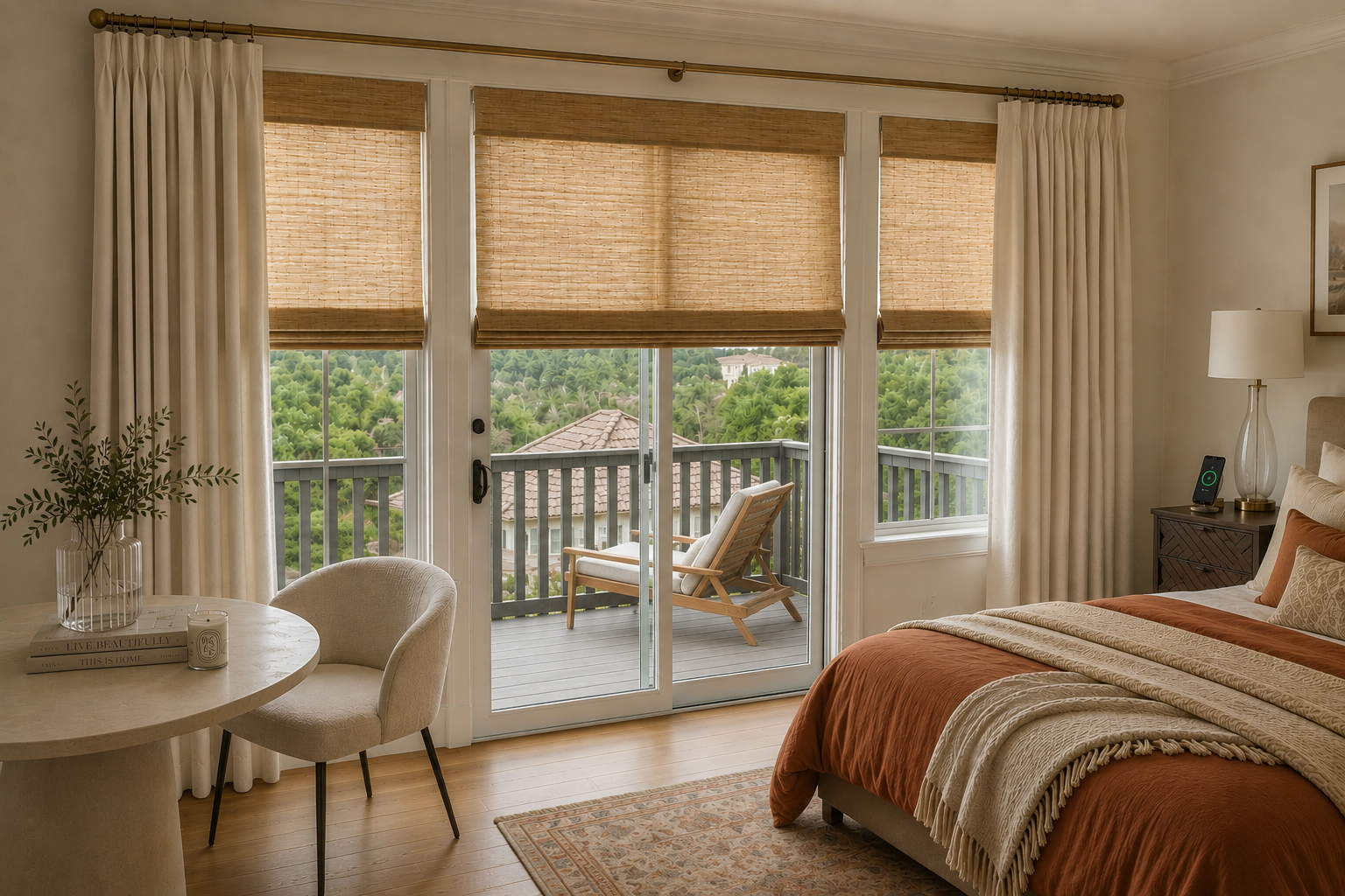 woven shades del mar, ca bedroom