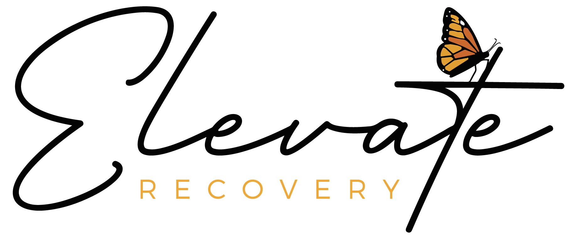The logo for elevate recovery has a butterfly on it.