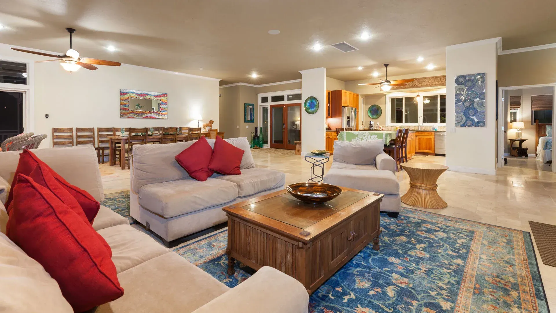 A living room filled with furniture and a coffee table.