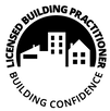 A black and white logo for a licensed building practitioner building confidence.