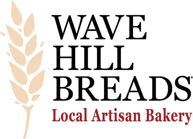 A logo for wave hill breads local artisan bakery