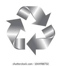 Symbole de recyclage métallique argenté.