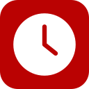 Icône carrée rouge avec un cadran d'horloge blanc indiquant l'heure 4h00.