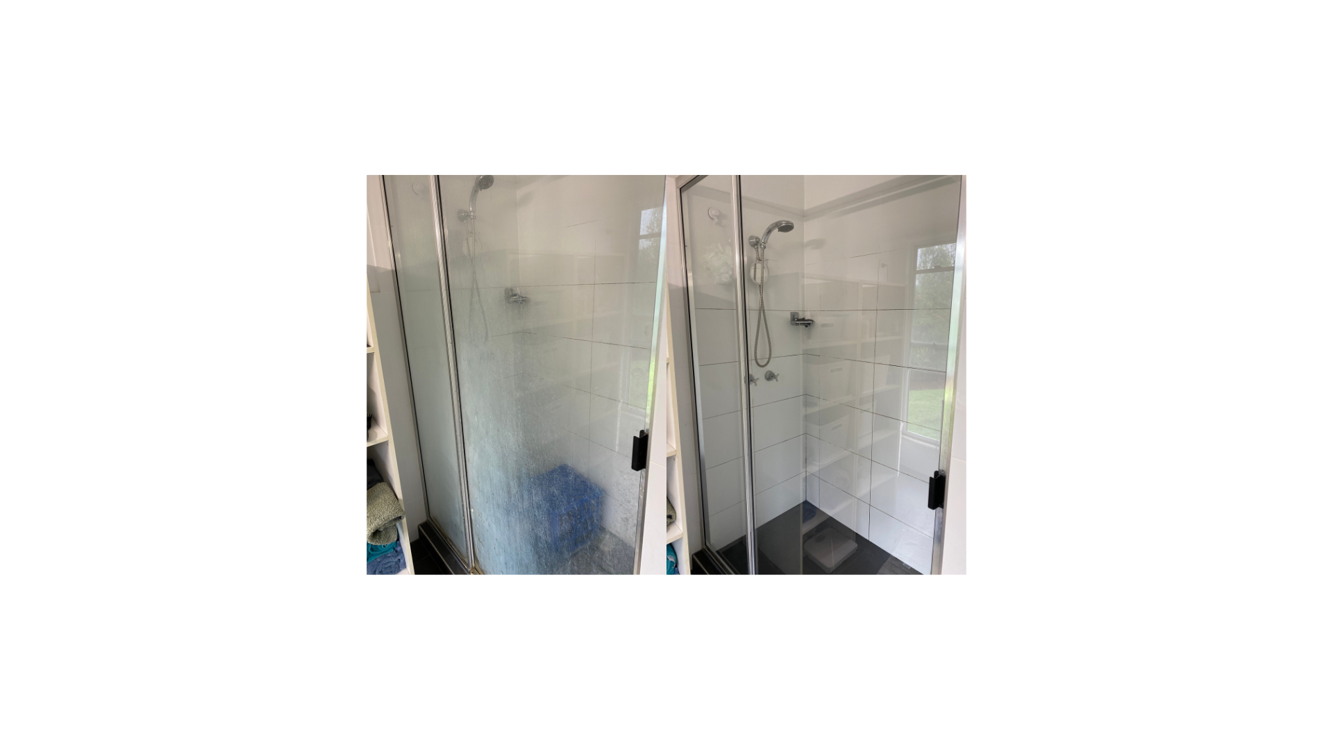 A Person Wearing Green Gloves is Cleaning a Bathroom Sink — Pain in the Glass Window Cleaning in Cannonvale, QLD