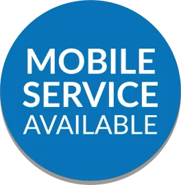 Blue circular sign with white text: “MOBILE SERVICE AVAILABLE.”