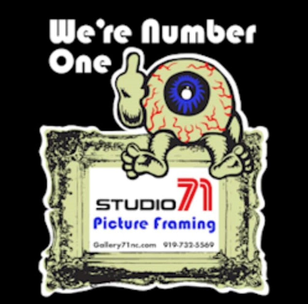 logo for Studio 71 picture framing with an eyeball sitting on a frame