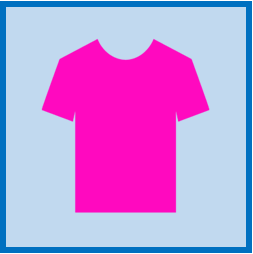 Bright pink T-shirt icon on a light blue background with a blue border