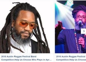 Two men with dreadlocks. One in orange glasses, the other with glasses and microphone, both at the Austin Reggae Festival.
