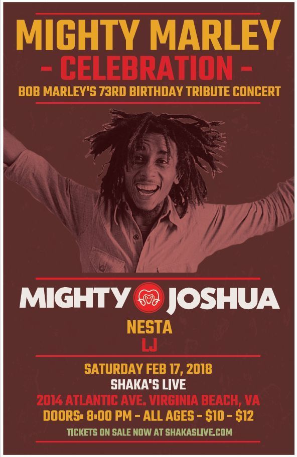 Poster for a Bob Marley tribute concert. It features a smiling man, red and white text, and location details.