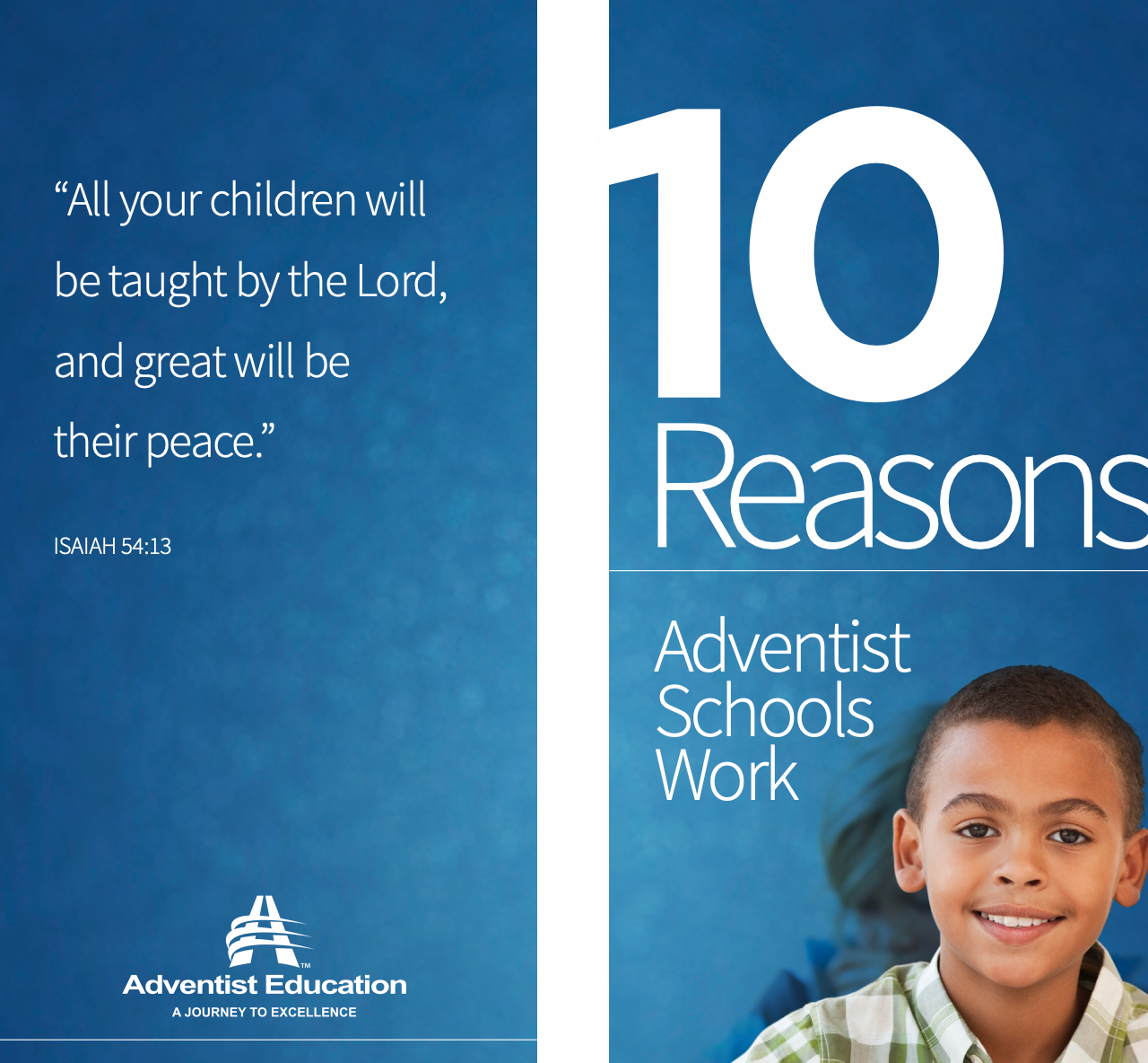 Flyer promoting Adventist schools with a smiling child, text