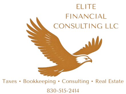 Logo for Elite Financial Consulting LLC, featuring a brown eagle in flight and text with services offered.