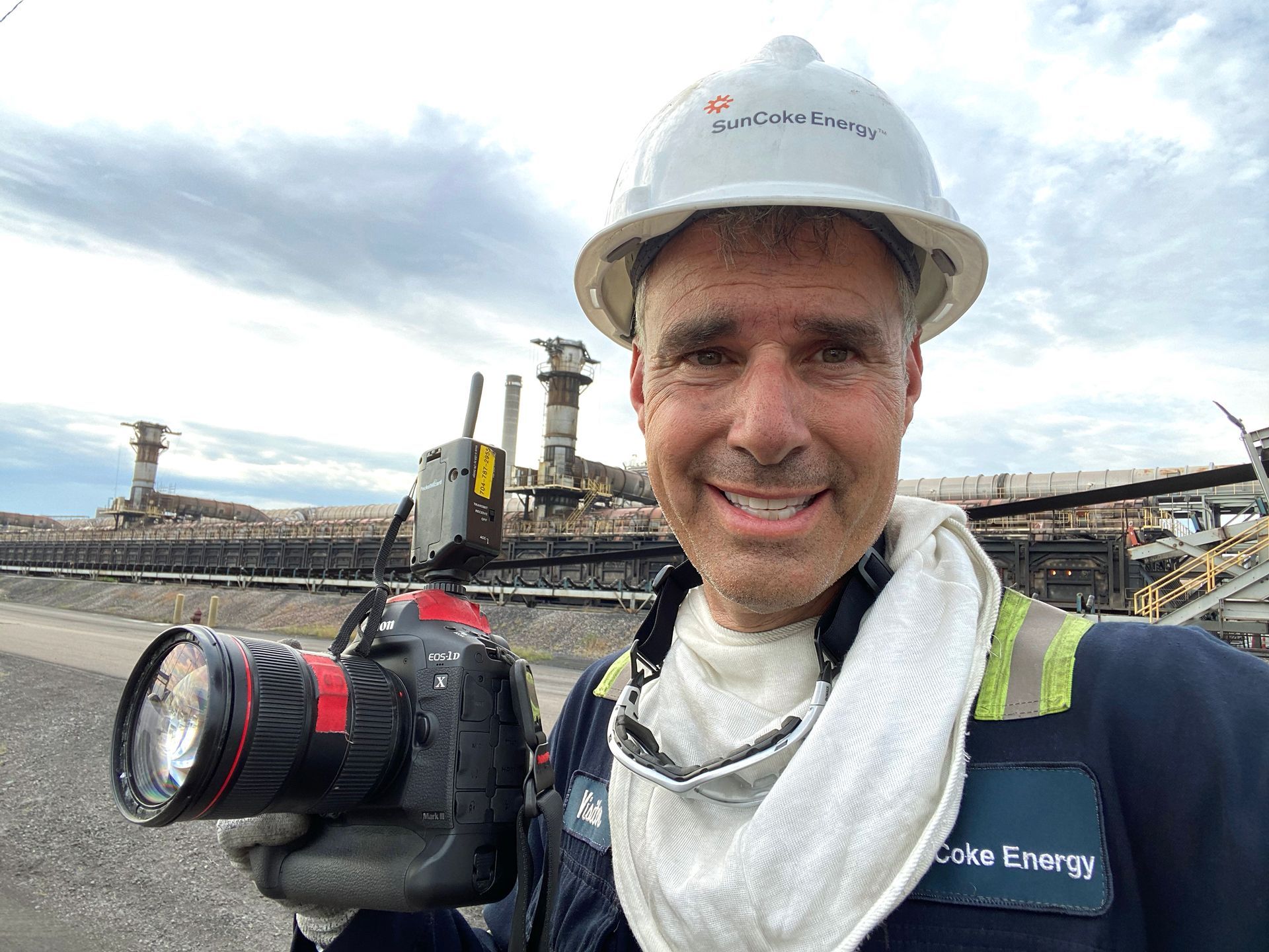 Commercial industrial photographer on location at an industrial manufacturing facility.