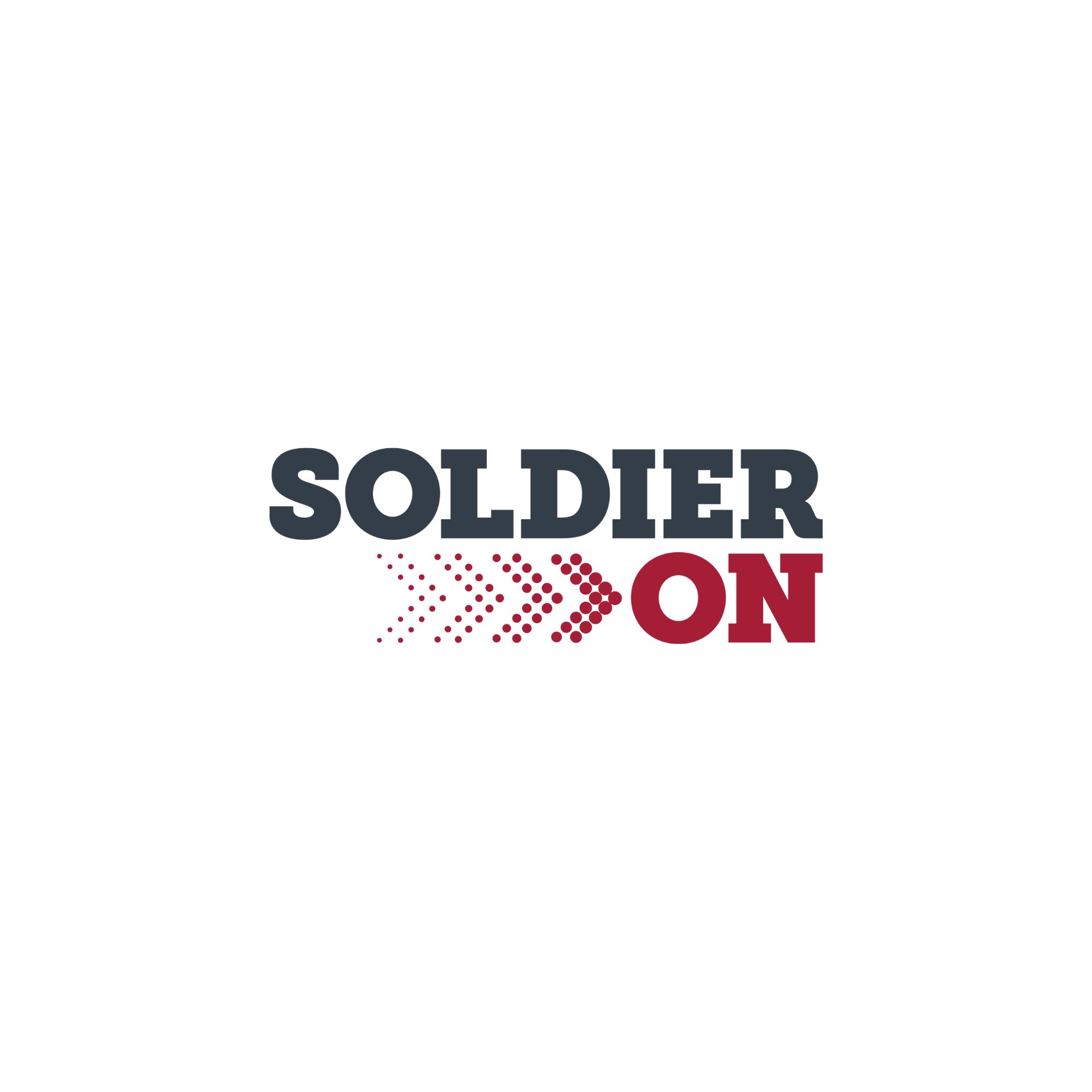 A logo for soldier on with arrows pointing in opposite directions.