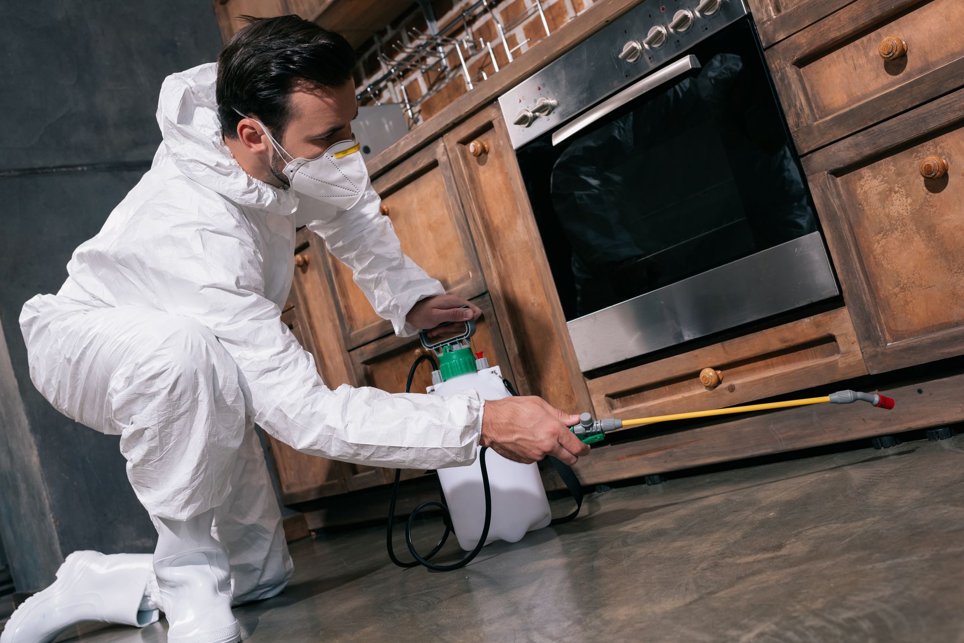 pest control worker spraying pesticides in Lexington, OH
