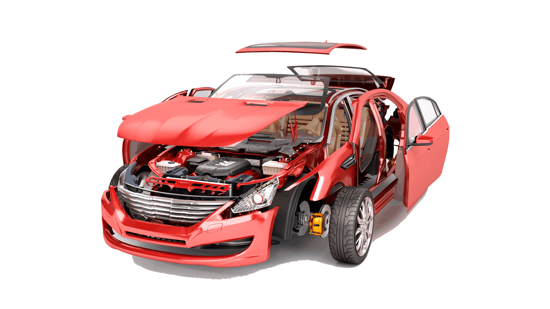 details of the red car on a white background 3d render