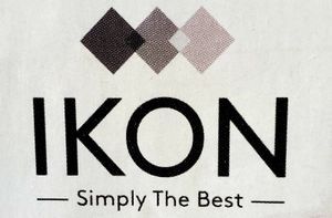 Logo for IKON, featuring three overlapping diamond shapes and the text 