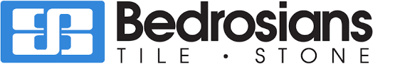 Logo for Bedrosians Tile & Stone in black text with a blue square logo.