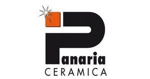 Logo for Panaria Ceramica. A black P shape with an orange square and starburst. Text: Panaria Ceramica.