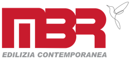 Logo MBR rosso con la scritta grigia “EDILIZIA CONTEMPORANEA” e il profilo di un piccolo uccello bianco