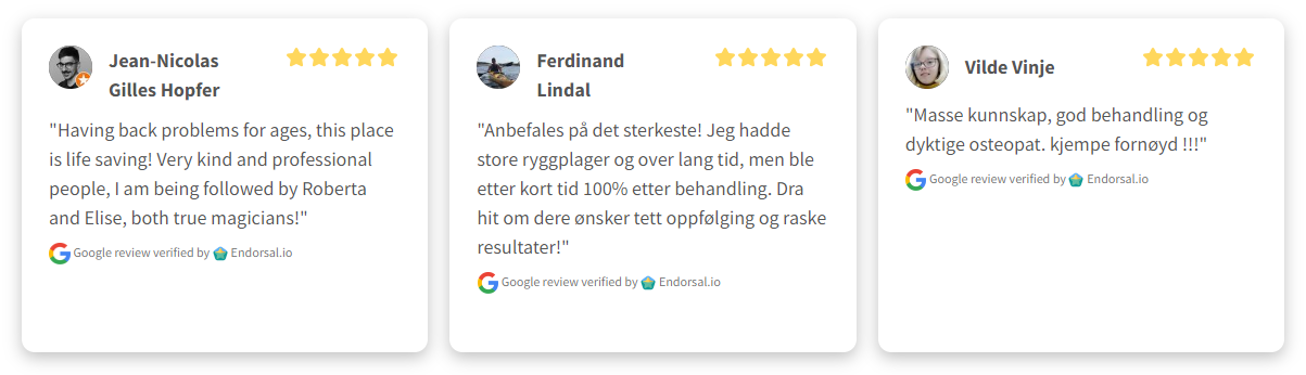Anmeldelser av osteopati ved Atlasklinikken Anmeldelser av osteopati ved Atlasklinikken