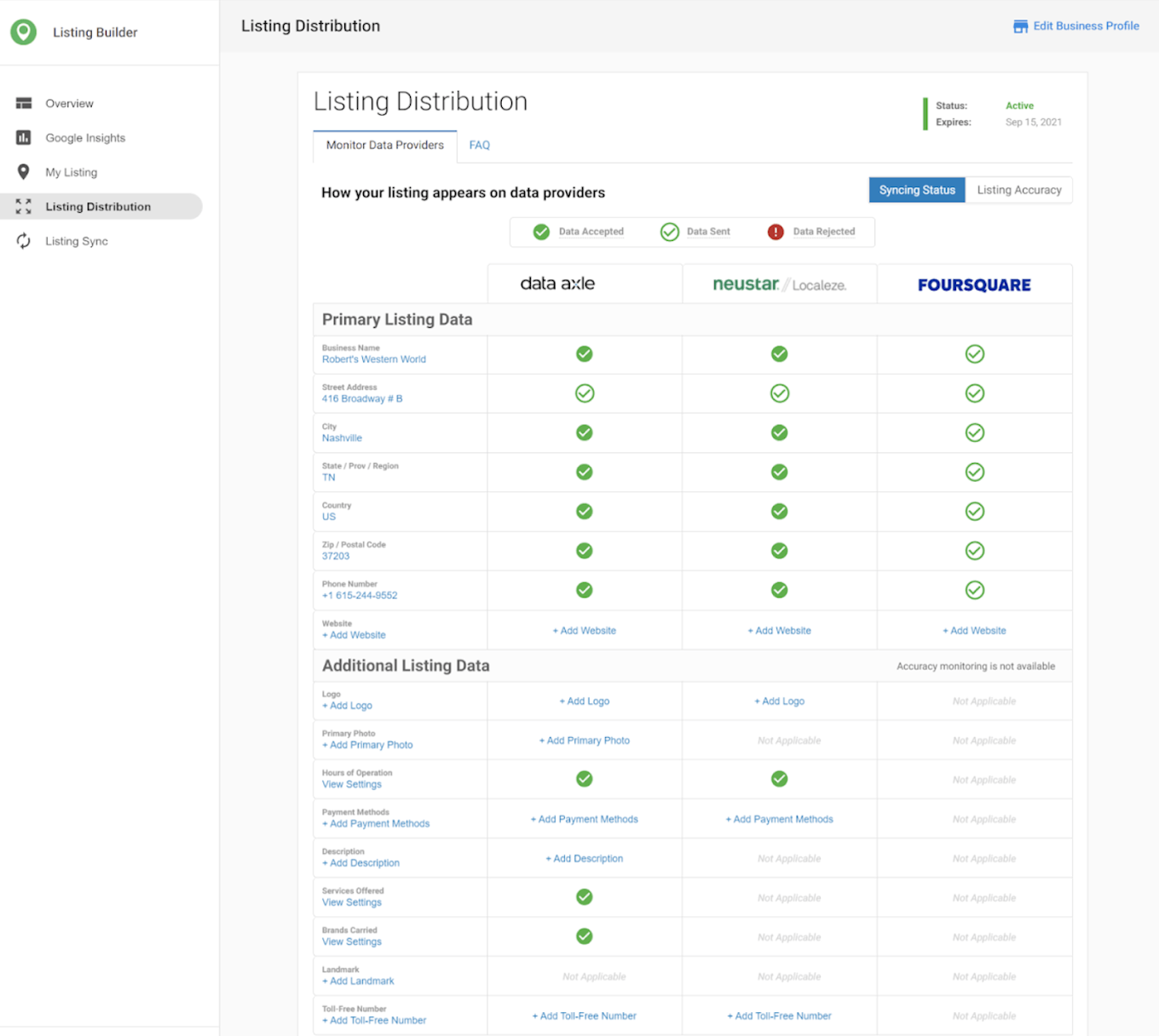 An example of Clinician Box's listing builder.