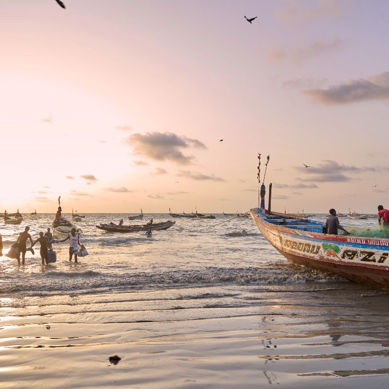Discover the tranquil waterways of The Gambia with Inspiration Africa. This image of the Gambia River estuary, dotted with traditional boats, reflects the country’s close connection to river life and nature. We specialize in designing bespoke, tailor-made journeys that combine extraordinary perspectives with Africa’s most remarkable destinations, blending culture, wildlife, and relaxed exploration.