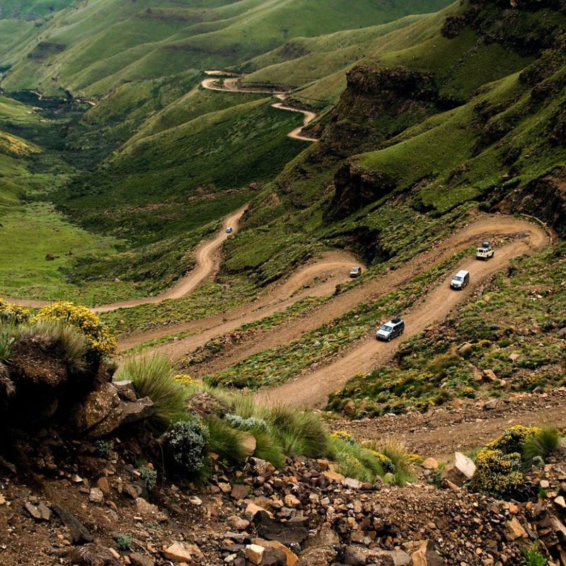4x4 vehicles traverse wide open plains toward snow-capped peaks in the distance—an iconic scene in Lesotho, where rugged tracks and mountain passes define the journey. With its dramatic highlands, remote villages, and river crossings, Lesotho is one of Africa’s most rewarding destinations for off-road adventures. Trails wind through alpine valleys and across breathtaking landscapes, offering an immersive way to experience the “Kingdom in the Sky.” Inspiration Africa organizes custom travel to Lesotho, including guided 4x4 expeditions tailored to your interests, ensuring an unforgettable journey through this spectacular high-altitude terrain.