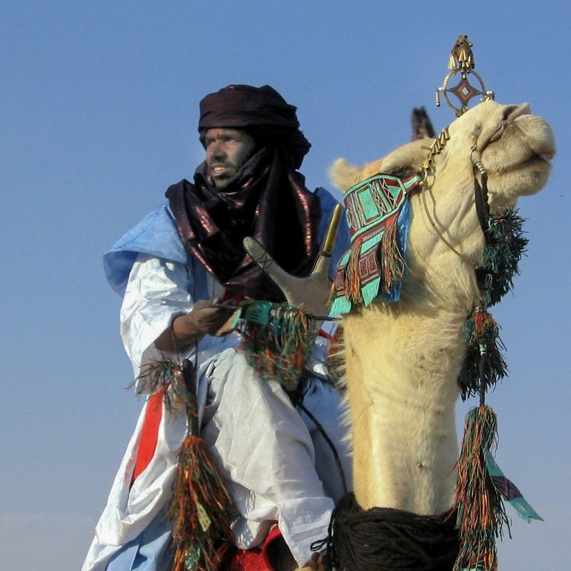 This captivating image shows a Tuareg man on a camel, crossing the arid landscape of northern Mali, where ancient traditions and nomadic life continue. The Tuareg, known for their distinctive indigo clothing and desert expertise, are among the tribes who still live in traditional style in regions such as Timbuktu, Kidal, and the Sahara’s edge. Their culture reflects Mali’s rich history, shaped by centuries of trade, migration, and resilience. Inspiration Africa organizes tailor-made travel to Mali, offering immersive cultural experiences that connect travelers with the country’s living heritage, remote communities, and storied desert routes.