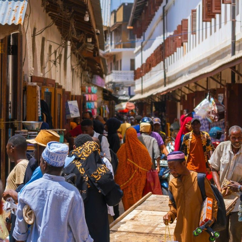 Gaze upon a charming street in Stone Town, Zanzibar, Tanzania, captured in this evocative photograph. The image showcases narrow, winding alleys lined with historic buildings, ornate wooden doors, and vibrant local life, reflecting the rich Swahili culture and centuries of trade and heritage. Sunlight filters through the streets, highlighting the textures and colors that make Stone Town a UNESCO World Heritage Site. Exploring these lively streets offers an immersive journey into Zanzibar’s history, culture, and everyday life. Inspiration Africa specializes in crafting bespoke, tailor-made journeys that combine cultural discovery with extraordinary experiences across Africa’s most remarkable destinations.
