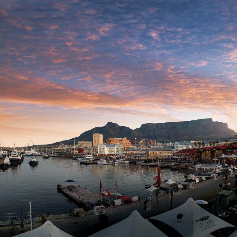 View of the Table Mountain from the Victoria and Albert Waterfront in Cape Town.