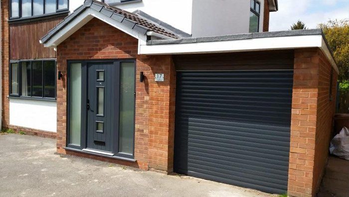 Black roller shutter doors