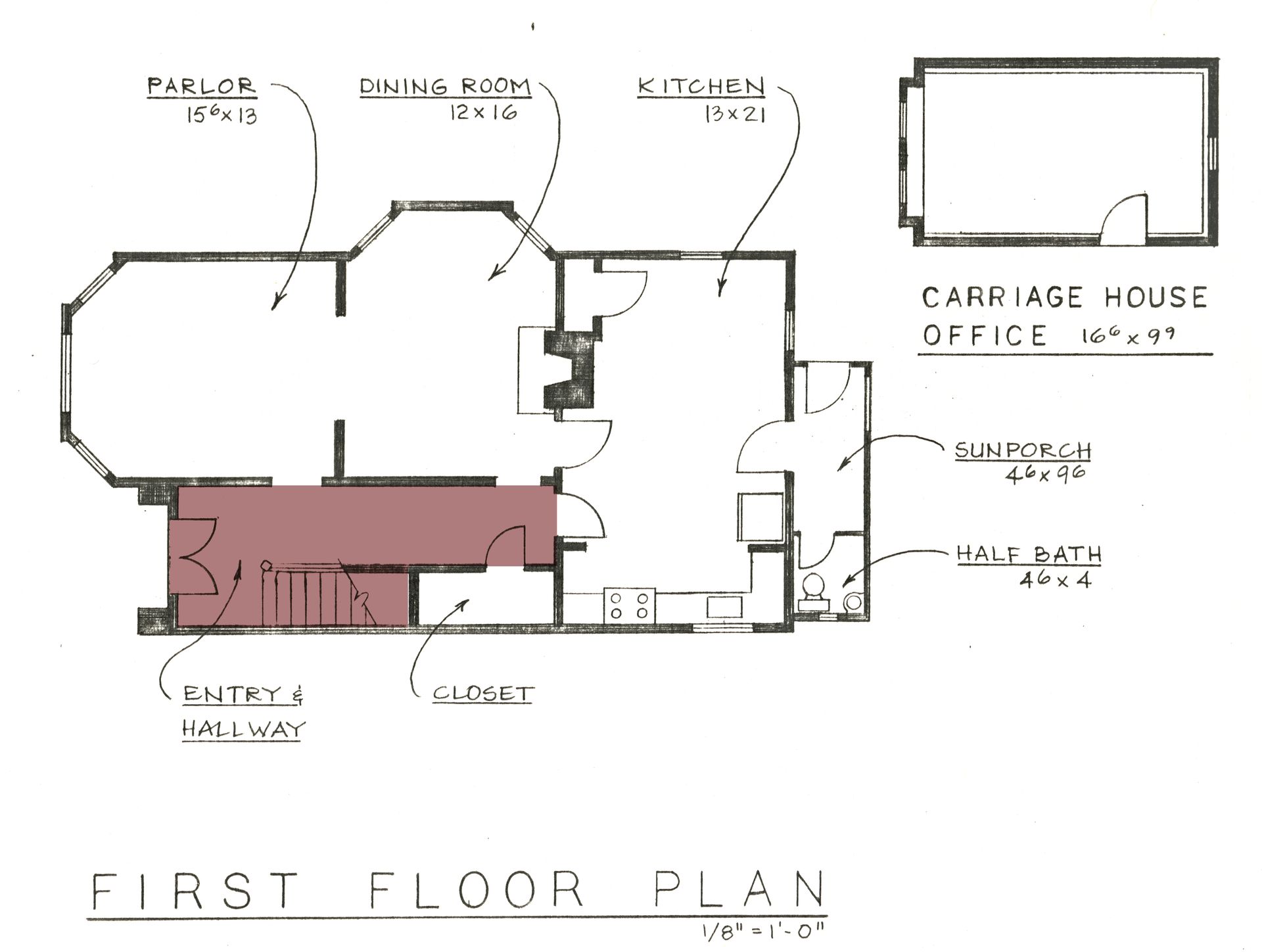 Entrance Hall Floor Plan — Oakland, CA — Gaslight Interiors