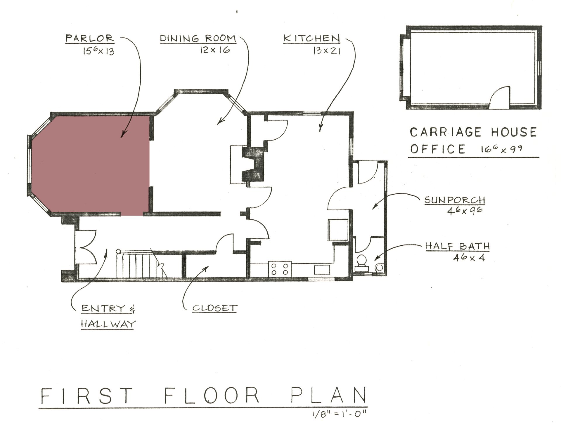 Parlour Area Floor Plan — Oakland, CA — Gaslight Interiors