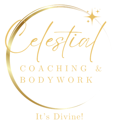 The logo for celestial coaching and bodywork is a gold circle with a star in the middle.