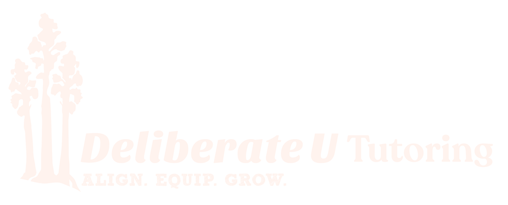 DeliberateU Tutoring logo, shows 3 trees growing upward. Below the company name