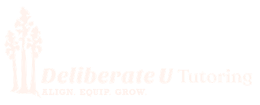 DeliberateU Tutoring logo, shows 3 trees growing upward. Below the company name 
