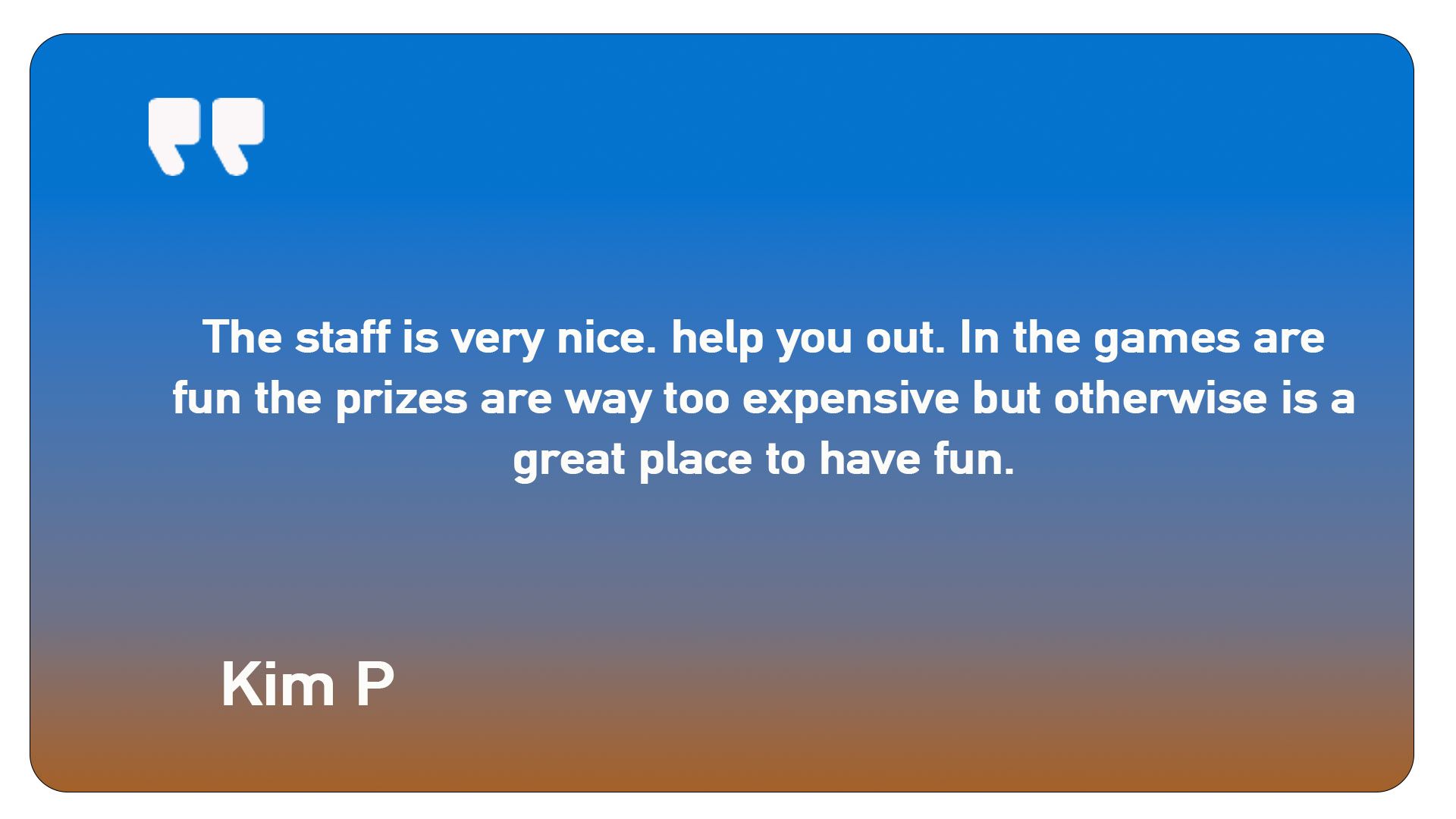 A quote from kim p is on a blue background
