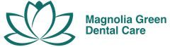 The logo for magnolia green dental care has a lotus flower on it.