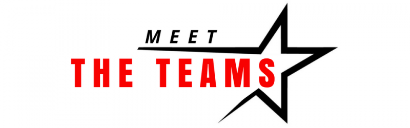 “Meet the Teams” text with a black outlined star, “the” in red and the rest in black on a white background