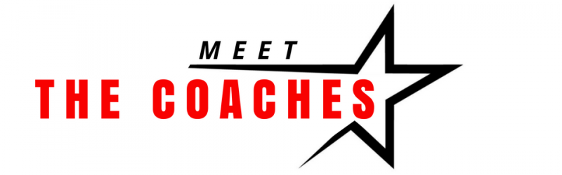 Logo reading “MEET THE COACHES” in black and red with a star outline.