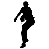 Black silhouette of a person in a dynamic dance pose on a white background