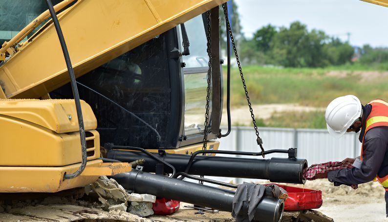 A Man is Working on a Bulldozer on a Construction Site — North Coast Construction Equipment In Macksville, NSW
